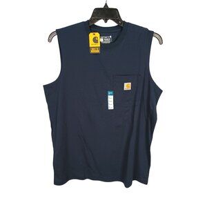Carhartt Mens Sleeveless Pocket T-Shirt Navy Blue Relaxed Fit Size L
